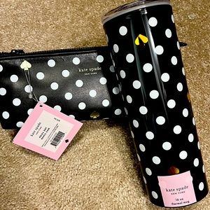 NWT - Kate Spade Polka Dot Thermal Tumbler/Mug & Pencil Case/Bag